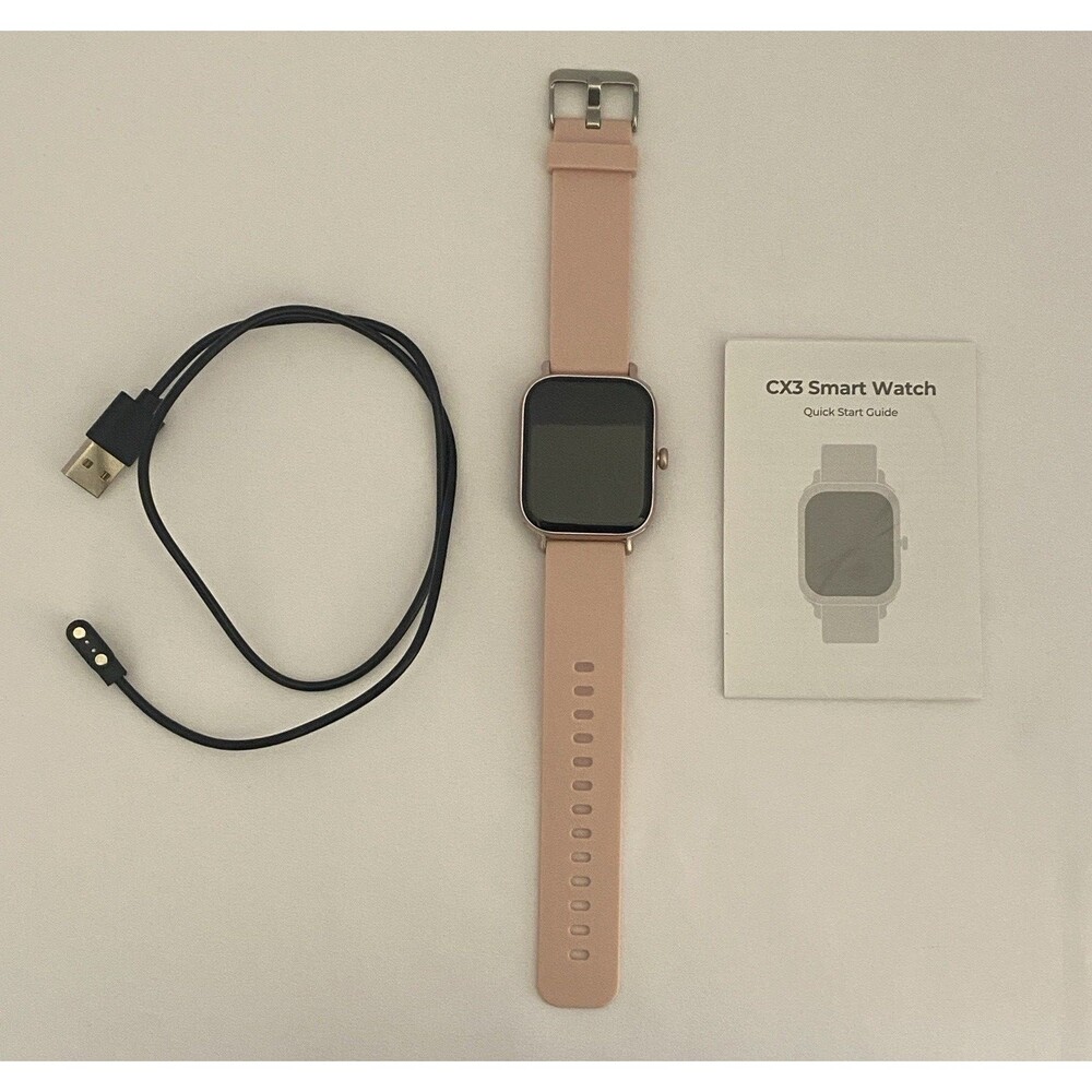 Smart Watch Pink Bluetooth Fitness Tracker Charger Manual Included